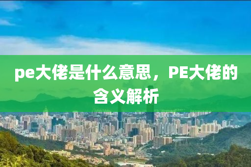 pe大佬是什么意思，PE大佬的含義解析圣農(nóng)（天津）集團(tuán)有限公司
